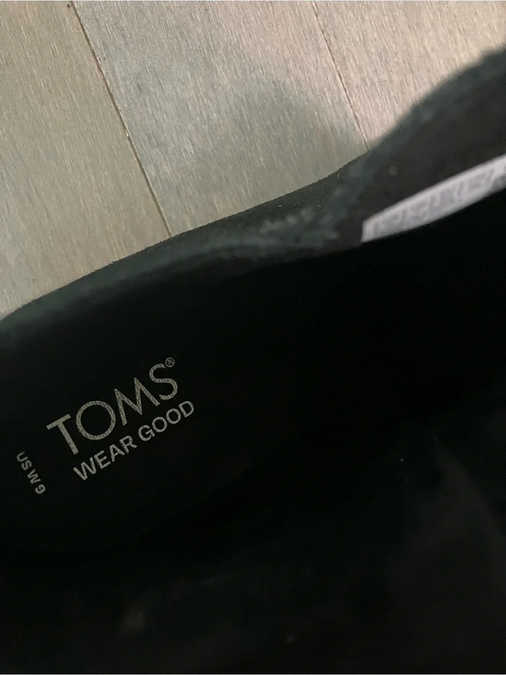 Tom’s Black Suede Wedge Booties size 9 with Stacked Wood Heel